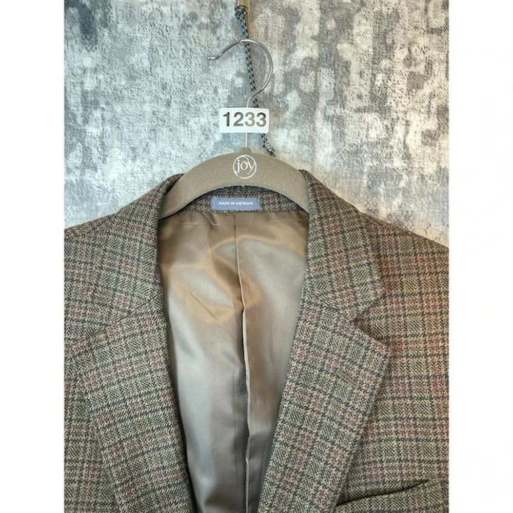 Stafford Men 40R Merino Wool Houndstooth Plaid Classic Fit Blazer‎ Preppy Biz